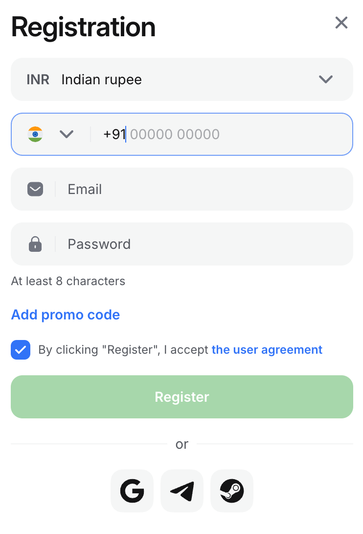 1Win India registration